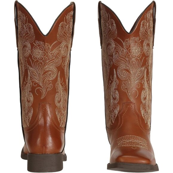 J's.o.l.e Women Brown Cowboy Boots Square Toe Western Cowgirl Fashion Botte Cow - Picture 2 of 8